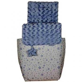 Saco de coche o capazo universal Rosy Fuentes en blanco celeste empolvado