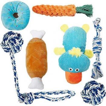 Toozey Juguetes para Perros Pequeños/Cachorros 7pcs - Juguete masticable de Cuerda de dentición para Cachorros y Juguete de Chirriador Peluche para Perros con Bolsa de lavandería