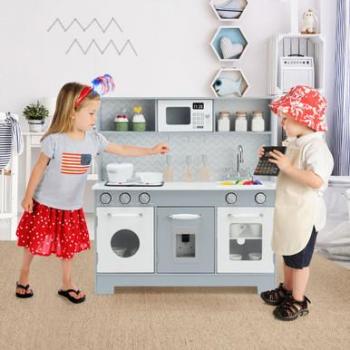 Kids' Wooden Play Kitchen Set with Realistic Light and Sound