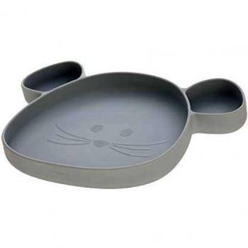 Plato de Silicona Antideslizante Little Chums Ratón Gris 25,5 x 3,3 x 18 cm