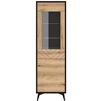 Vitrina Lima K103, Con puertas, Negro y Roble Claro, 2 Puertas, 54 x 178 x 39 cm