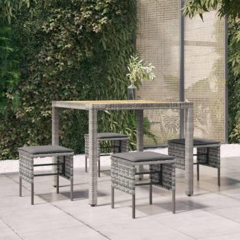 Gray Poly Rattan Garden Footstools with Cushions - Set of 4