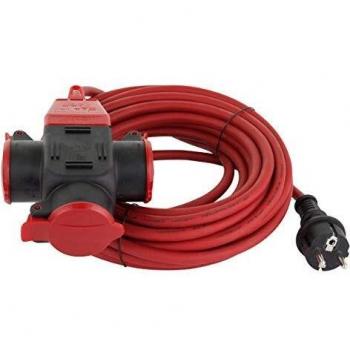 Prolongador 10m 3 vías IP44 H07RN-F 1,5 mm² color rojo