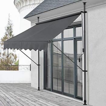 Toldo Articulado Enrollable Pro.tec - Gris - 250 x 118 cm con Armazón y Pali de Soporte Telescópicos