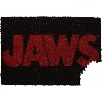 Felpudo Tiburón Jaws Logo con Mordisco 60x40 cm Antideslizante Fibra de Coco Negro y Rojo