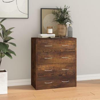 Aparador con 4 cajones de roble ahumado, dimensiones 60x30,5x71 cm, mueble de almacenaje para salón, buffet y armario auxiliar