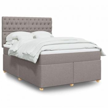 Cama Box Spring con Colchón de Muelles en Tela Tortora 140x190 cm
