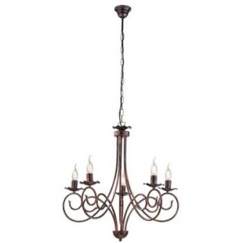 Araña de suspensión de hierro negro con decoración en cobre, 5 luces, 57x h60 cm