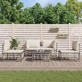 5-Piece Anthracite Poly Rattan Garden Lounge Set with Cushions