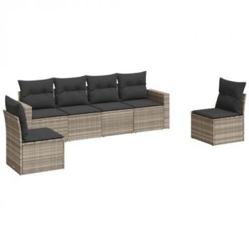 Set de Sofás de Jardín 6 Pzas y Cojines Ratán Sintético Gris