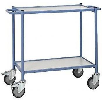 Mesa Rodante Eurokraft Pro 614489, Carga Máx 150 kg, con Mango de Empuje, 2 Niveles, 4 Ruedas Giratorias (2 con Doble Freno)