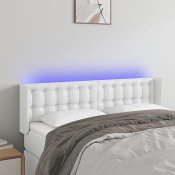 Cabecero con LED de Cuero Sintético Blanco 147x16x78/88 cm