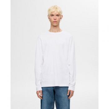 Camiseta básica Selected Aspen blanca de manga larga para hombre, 100% algodón orgánico