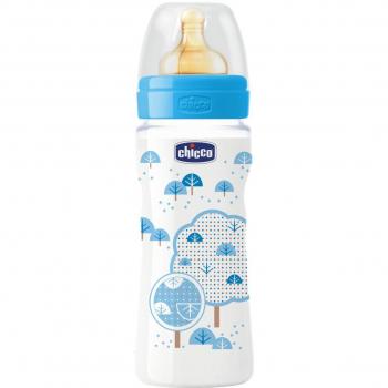 Chicco 00070734200040 - Biberon con tetina de caucho, de flujo papilla, 0% BPA, 330 ml, color azul