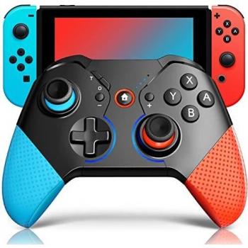 Mandos para Switch, Mando Pro Controller Wireless Bluetooth Gamepad Controlador con Función Wake Up/Turbo/Shock/Programable/Luz de Respiración Switch Controller para Switch/Switch Lite/OLED Consola