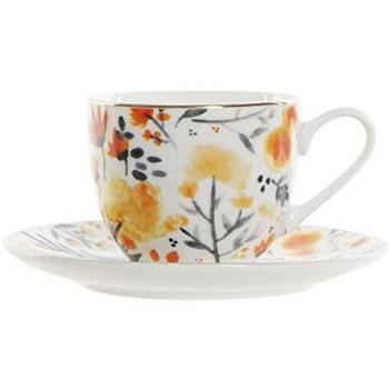 Taza con Plato Flores DKD Home Decor (90 ml) - Set de 2 Piezas