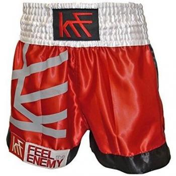 KRF Feel The Enemy Thai Liso Pantalones Cortos de Boxeo, Hombre, Rojo, L