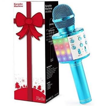 Fede Micrófono Karaoke Bluetooth, Microfono Inalámbrico Karaoke Portátil con luz LED multicolor para Niños Canta Partido Musica, Compatible con Android/iOS PC o Teléfono Inteligente