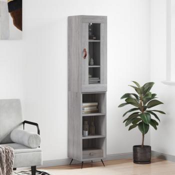 Aparador de madera contrachapada gris Sonoma 34,5x34x180 cm con 3 estantes, mueble de almacenaje para salón, buffet y armario auxiliar