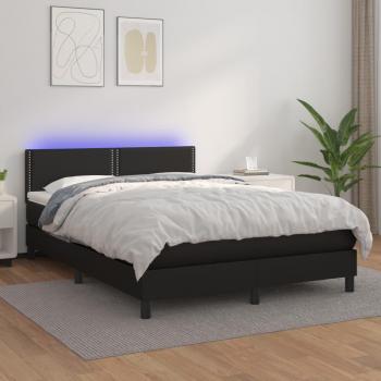Cama box spring con colchón y LED de cuero sintético negro 140x190 cm