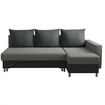Sofá rinconero Akron 100, gris, con función de descanso y dos cajas de ropa de cama, dimensiones 215 x 95 x 133 cm
