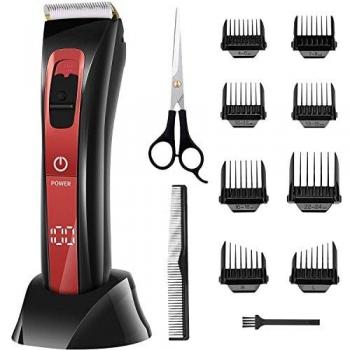 Maquina Cortar Pelo Profesional Cortapelos Hombre Recargable Inalámbrica con Peines 4-24 mm/Derecha/Izquierda Recortador Pelo Barba IPX6 Impermeable Kit Familia, Rojo