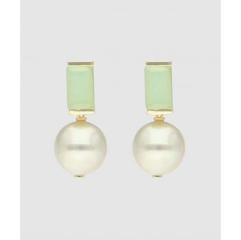 Pendientes de perla gris y jade verde