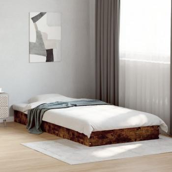 Cama de madera de ingeniería roble ahumado 90x200 cm con asado azul ahumado en acabado multicapa