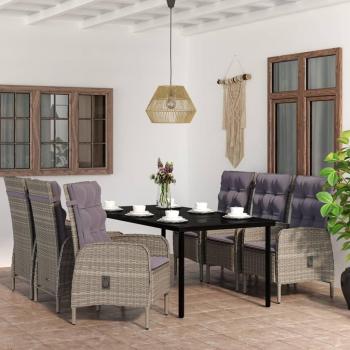 7 Piece Grey and Black Garden Dining Set with Cushions