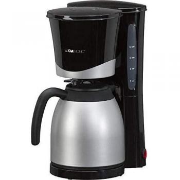 Clatronic KA 3328 - Cafetera eléctrica de goteo automática con 2 jarras termo, máquina café de filtro capacidad 8 a 10 tazas, 1 litro, función de mantenedora calor, 870 W, color negro y plata