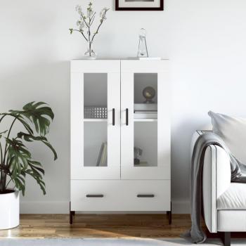 Aparador alto de madera de ingeniería 69,5x31x115 cm, mueble de almacenaje moderno con armarios y cajón, color blanco