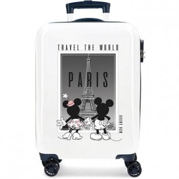 Disney Maleta de Cabina Rígida Minnie y Mickey Paris 55cm Blanca, Infantil, Capacidad 34L, ABS