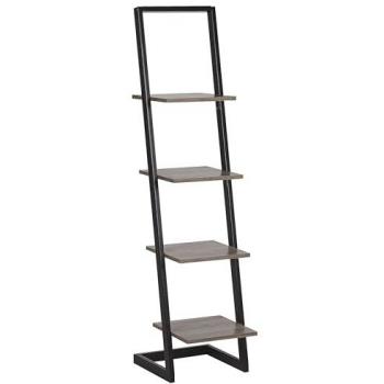 Librería Moderna de Escalera Joplin con 4 Estantes de Madera Negra y Oscura, Estructura Metálica, Independiente