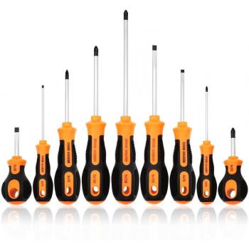E·Durable 9pcs Juego Destornilladores de precisión con punta magnética ahorro de mano multifuncional herramienta Phillips y Flathead destornillador y cómoda manija antideslizante pesada