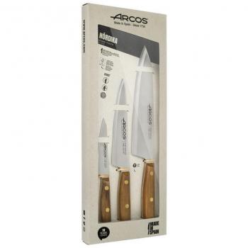 Arcos Nórdika Set de 3 Cuchillos Cocina (Pelador, Universal, Chef) Acero Inoxidable NITRUM Mango Madera Ovengkol Certificado FSC