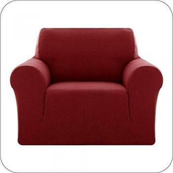 UMI. by Amazon Funda Sofa Suave Elastica de Color Liso 1 Plaza Rojo Vino