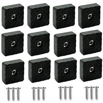 12 pack Protector Patas Sillas Cuadradas, Almohadilla de Gomay con Tornillo- Set Protector de Patas Para Sillas, Mesas, Suelo,Dia 30mm,Negro