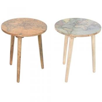 Mesa auxiliar Home ESPRIT Multicolor Blanco y Marrón Claro de Madera de Mango (2 Unidades) 40 x 40 x 47,5 cm