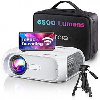 BOMAKER Proyector WiFi, 6500 Lúmenes 1080P Nativo Full HD Proyector Portatil Nativo 720P 300 Duplicar Pantalla, Mini Proyector Inalámbrico Cine en Casa para iPhone/Android /iPad/TV Stick/PS4/PC S5