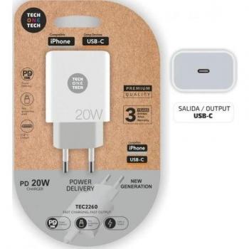Tech One Tech TEC2260 Cargador de Pared 1xUSB Tipo-C Power Delivery (PD) 3.0 20W