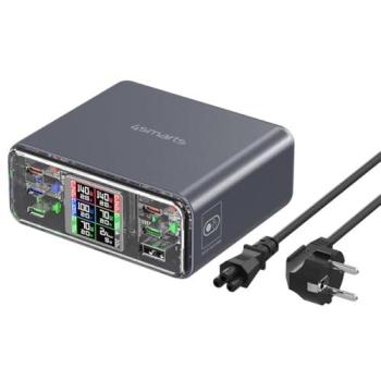 Cargador de Escritorio 4smarts Lucid GaN DIY 360W con 5 Puertos USB-C y 1 Puerto USB-A, Color Gris