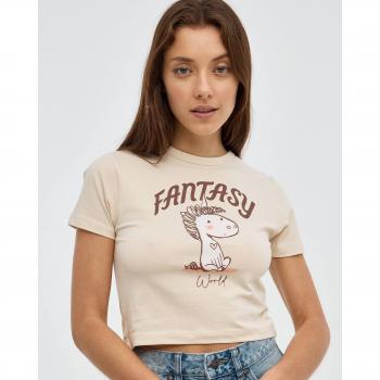 Camiseta crop de manga corta y cuello redondo con estampado gráfico y texto INSIDE