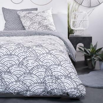 Juego de Cama Doble Reversible Sunshine en Algodón Impreso con Diseño de Escamas - Color Gris - 240 x 260 cm