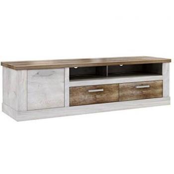 Mueble TV 1 puerta y 2 cajones Duro Forte en Blanco y Roble Antiguo