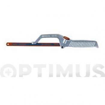 Sierra de arco para metales 250 mm Bahco 208 con empuñadura ergonómica y marco de acero, ideal para trabajos de marquetería y corte de metal