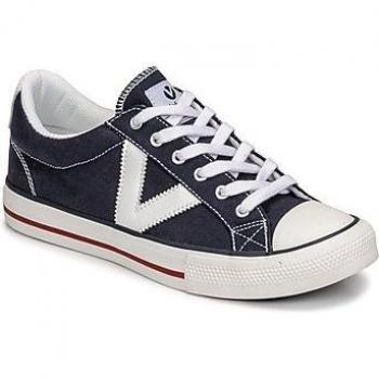 Zapatillas Victoria unisex de lona azul marino con logotipo en contraste
