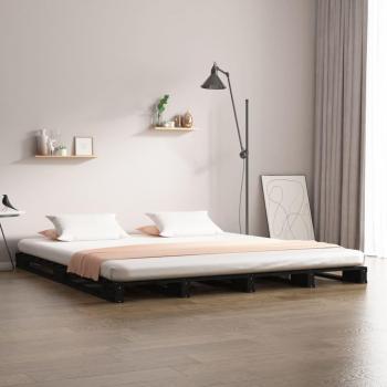 Cama de palet negra 150x200 cm madera maciza King, estructura de cama de madera maciza de pino negro