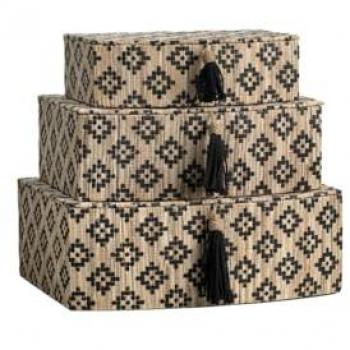 Set de Cajas Decorativas Romimex de Fibras Naturales en Negro y Beige (3 Piezas)