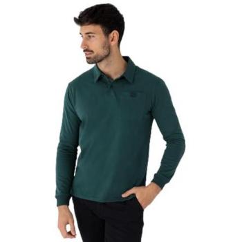 Polo Liso de Manga Larga para Hombre Bendorff con Bolsillo en el Pecho Verde Casual 2024