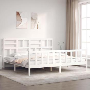 Cama de madera maciza con cabecero blanco 200x200 cm